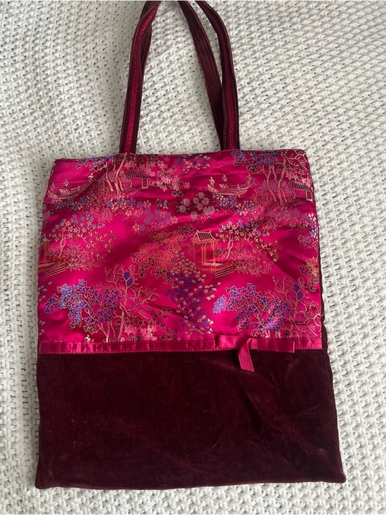 Old Navy Handbags - Old Navy Boho Bag Tote Pink Y2k Cotton Polyester Velvet Sateen Chinese Floral